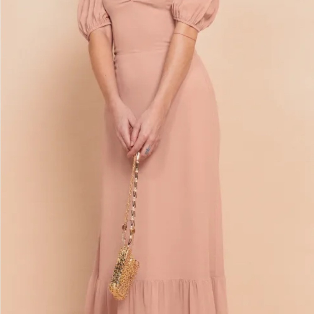 Reformation Pink Ruffled Tiered Gown with Sweetheart Neckline - worn once
